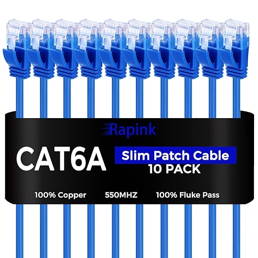 Rapink Patch Cables Cat6a 10ft Slim, Cat6a Ethernet Patch Cable 10G Support by Rapink