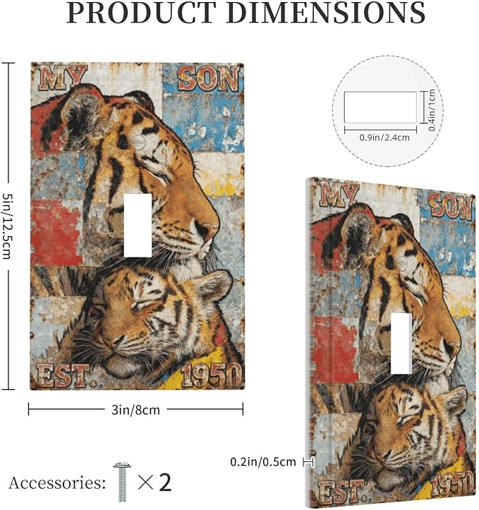 Bvtewkhz Tiger Vintage 1 Gang Single Toggle Decorative Outlet Covers Light - Image 5