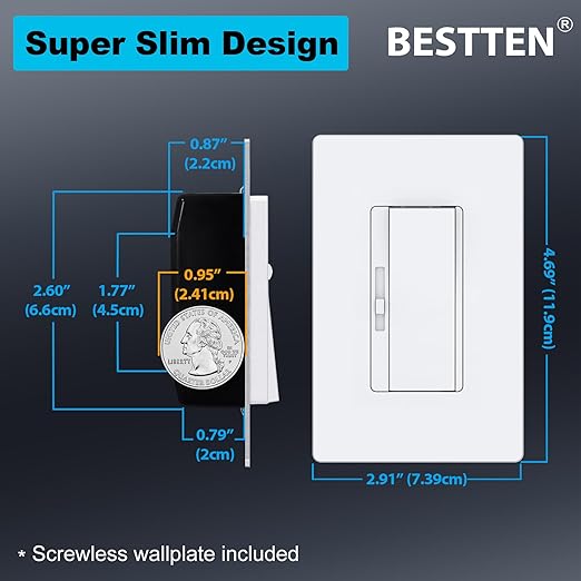 BESTTEN Super Slim Dimmer Light Switch, Quiet Rocker, Max 300W LED, 600W - Image 2