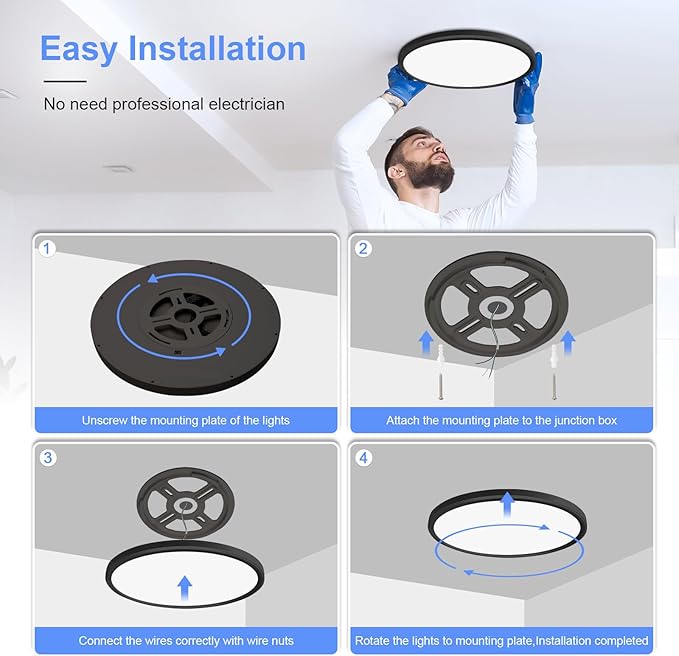 hunhun 2 Pack 16 Inch Dimmable LED Flush Mount Ceiling Light 4800LM Round Light - Image 5