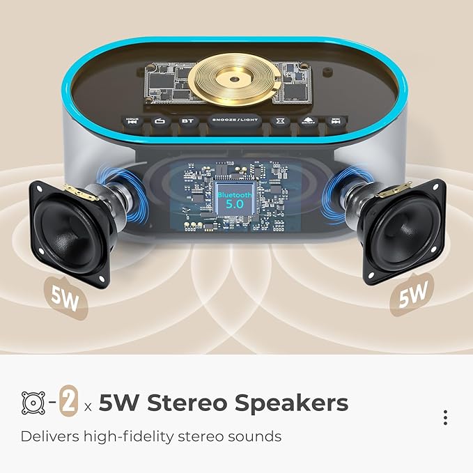 uscce Alarm Clock Bluetooth FM Radio: 10W Stereo Sound Speaker - Image 3