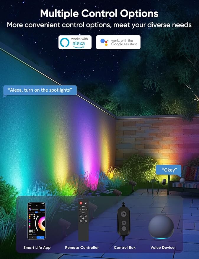APPECK Smart Outdoor Spot Light 600lm, RGBCW+IC Color Changing Landscape Lights - Image 5