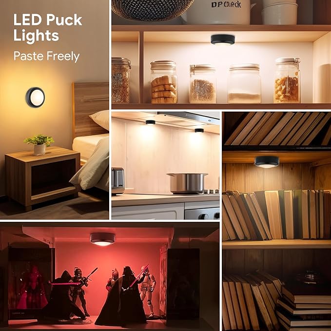 Yiliaw 3 Pack LED Puck Lights Remote Control 16 Color Changeable Under Cabinet - Image 7