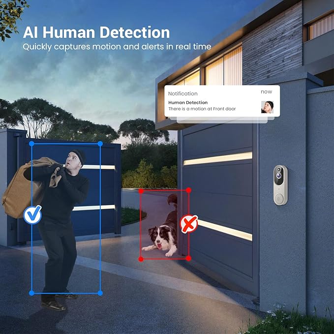 GridTera 1080p Wireless Video Doorbell Camera, AI Human Detection, Live View - Image 3