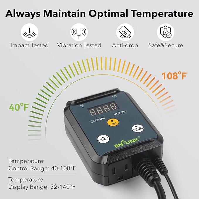 BN-LINK Digital Cooling Thermostat Controller, Temperature Controlled Outlet - Image 3