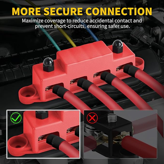 Bolipoeq Bus Bar 250A 12V Power Distribution Block 4 x 3/8" Studs - Image 5