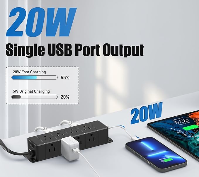 40W Fast Charging Under Desk Power Strip - Image 2