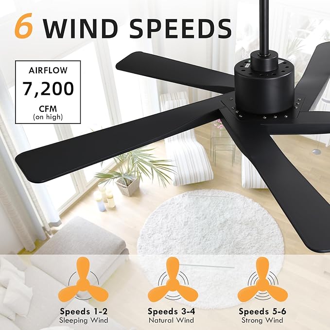 WINGBO 64" ABS DC Ceiling Fan No Light, 5 Blade ABS Plastic Ceiling Fan - Image 7