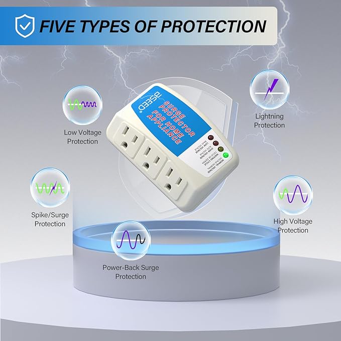 BSEED Surge Protector for Home Appliance 3 Outlet Surge Protector for - Image 5