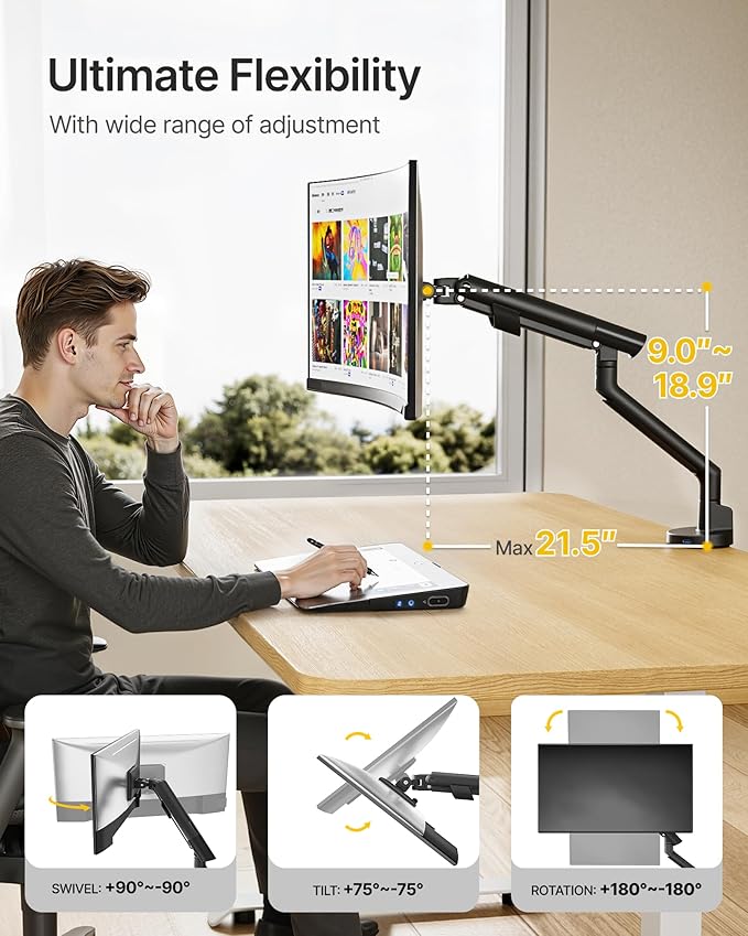 monTEK Single Monitor Arm with USB - Image 3