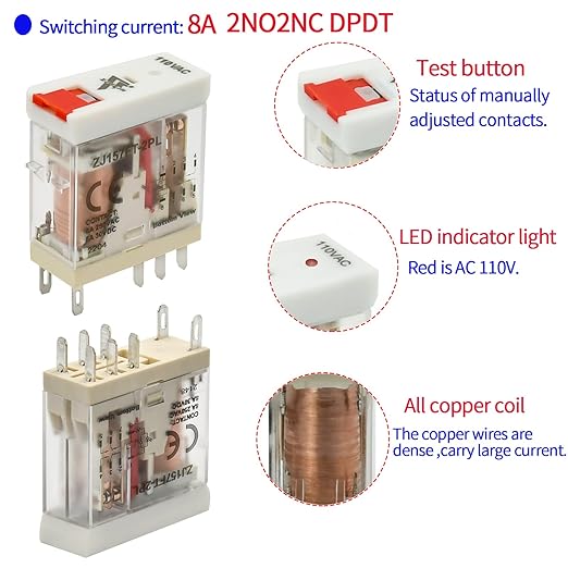 UL Listed 12Pcs 8Amp Mini Relay Switch DPDT - Image 3