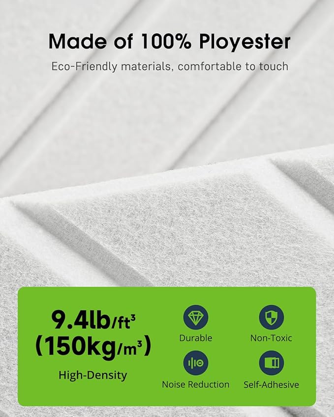 Woovio Sound Proof Foam Panels for Walls, 12 Pack Self-Adhesive Acoustic Panels - Image 5