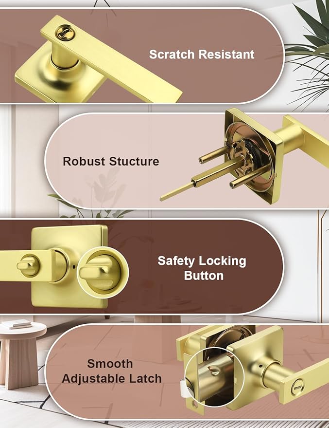 Mengico 6 Pack Gold Privacy Lever Door Handle Interior - Image 2