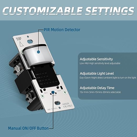 ECOELER Black Motion Sensor Light Switch, PIR Motion Detection Wall Switch - Image 2
