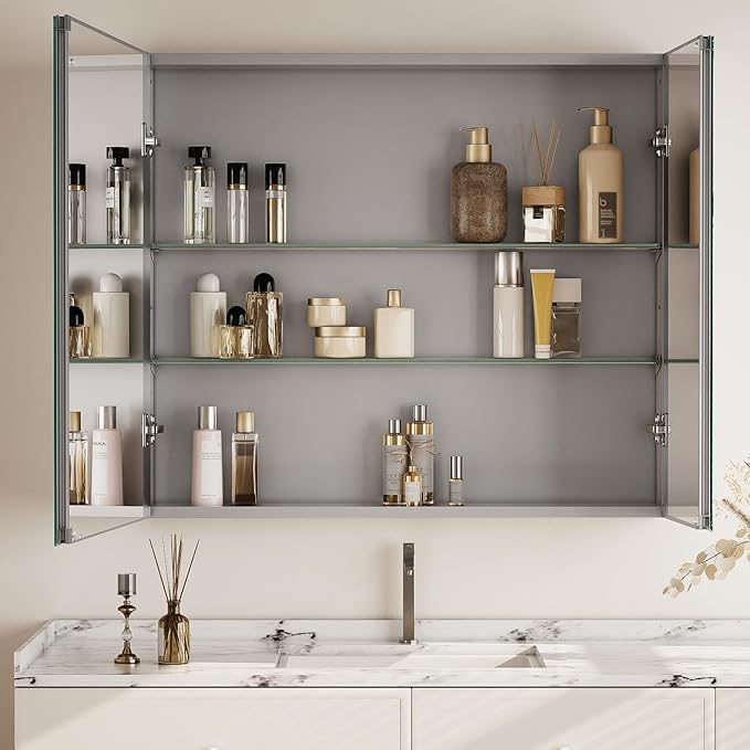 Bathroom Medicine Cabinet with Mirror, 30 Inch x 26 Inch Bathroom Mirror - Image 4