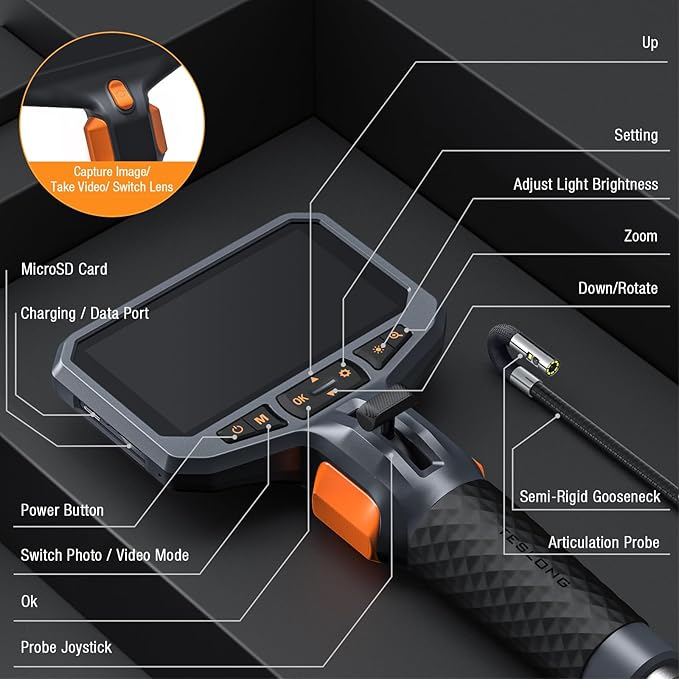 Articulating Borescope with Dual Lens Endoscope Camera, Teslong Two-Way - Image 8