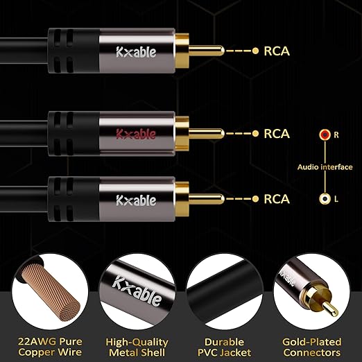 Kxable RCA Y-Adapter Splitter Cable 100 Feet, 1 RCA Male to 2 RCA Male Stereo - Image 3