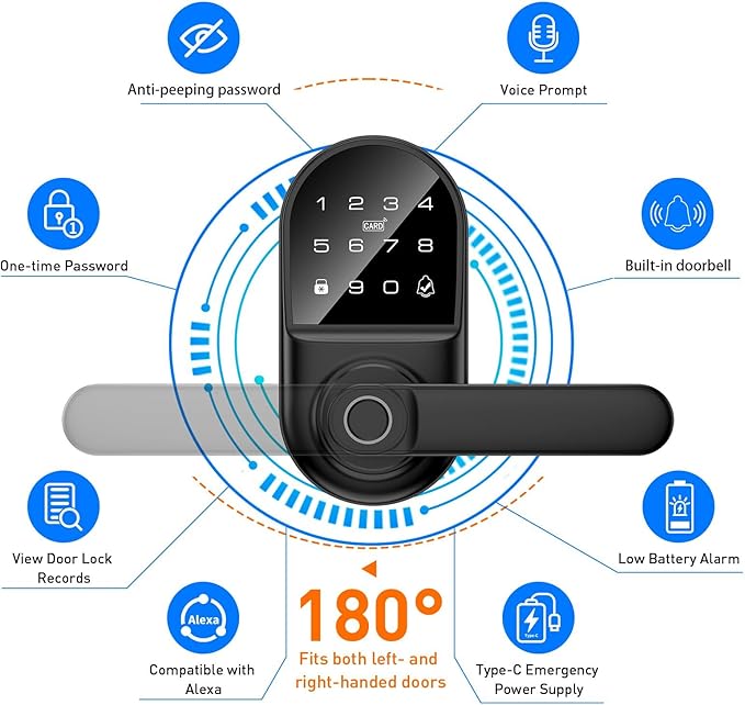 Smart keypad Door Lock with Handle，Fingerprint Keyless Entry Digital Lock with - Image 3