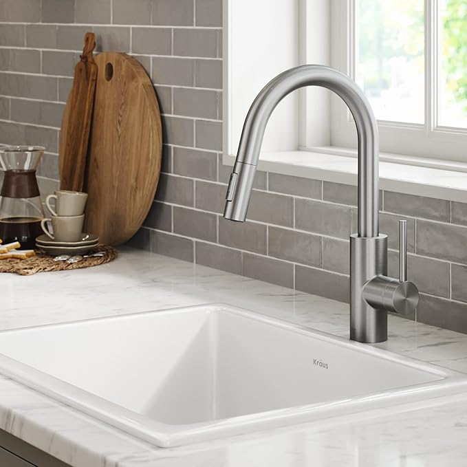 Kraus Oletto Spot Free Stainless Steel Dual Function Kitchen Faucets - Image 2