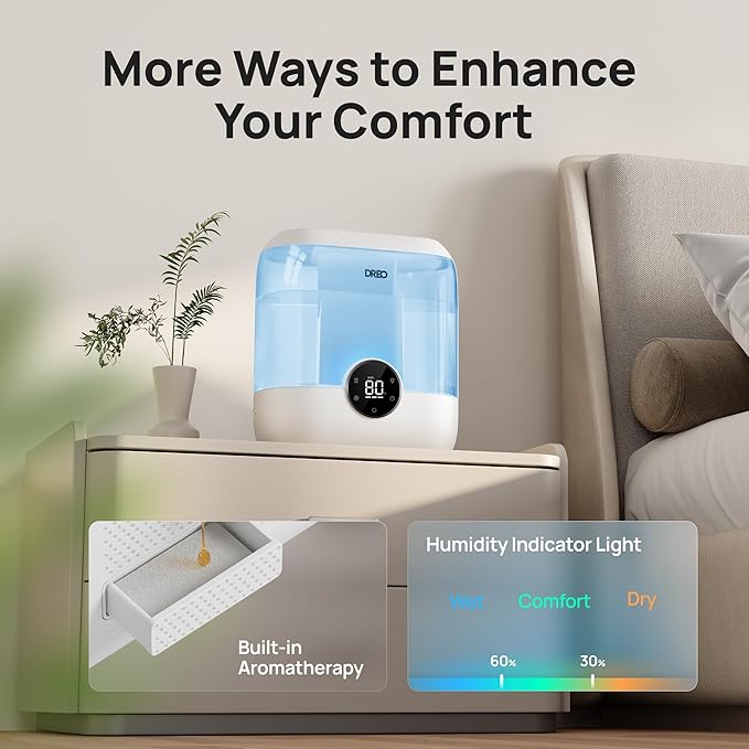 DREO 6L Top Fill Humidifiers for Bedroom, 60H Runtime 28 dB Quiet Supersized - Image 5