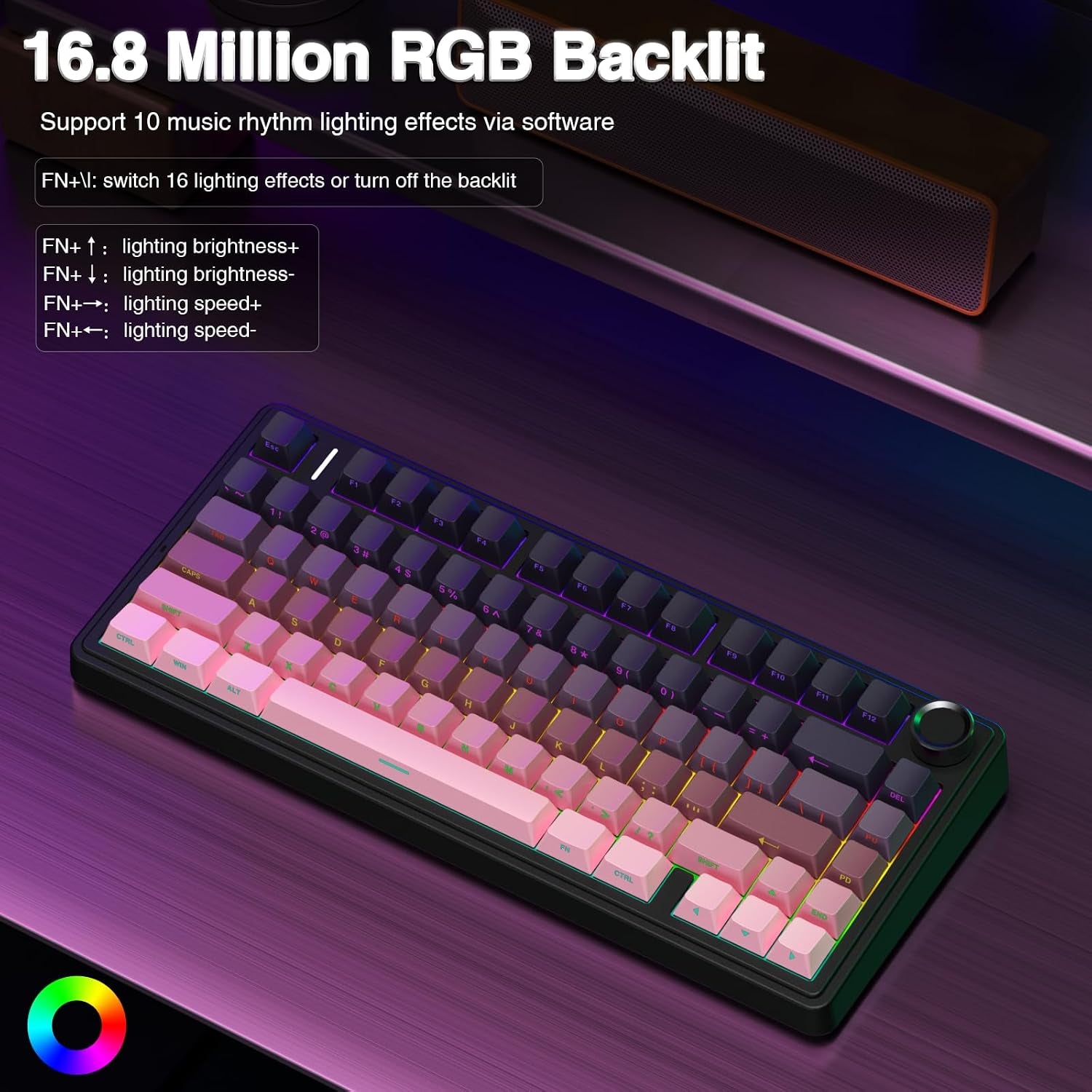 F75 Pro Wireless Mechanical Keyboard,75% Hot Swappable Custom Keyboard,Rgb Backlit,Pre-Lubed Reaper Switches,Side Printed PBT Keycaps Mechanical Gaming Keyboards, Pink&Black