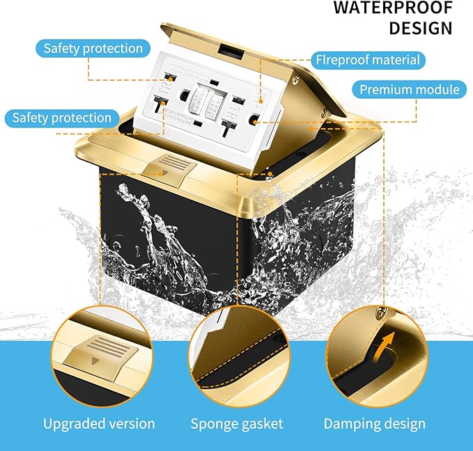 Vagueior Pop-Up Floor Box Kit, 20A Tamper-Weather Resistant Receptacle GFCI - Image 3