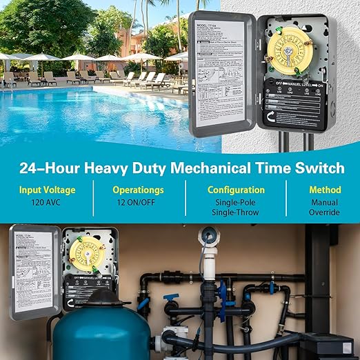 T104M Mechanical Timer Switch Mechanism Only, 208-277V 40A DPST, Heavy Duty - Image 5