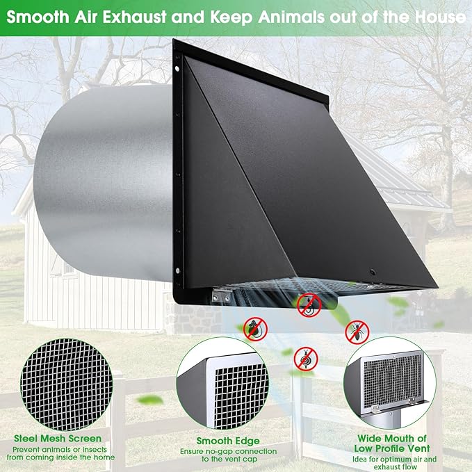 6 Inch Hooded Wall Vent with Screen and Damper, 6 Inch Wall Exhaust Vent Cover - Image 3