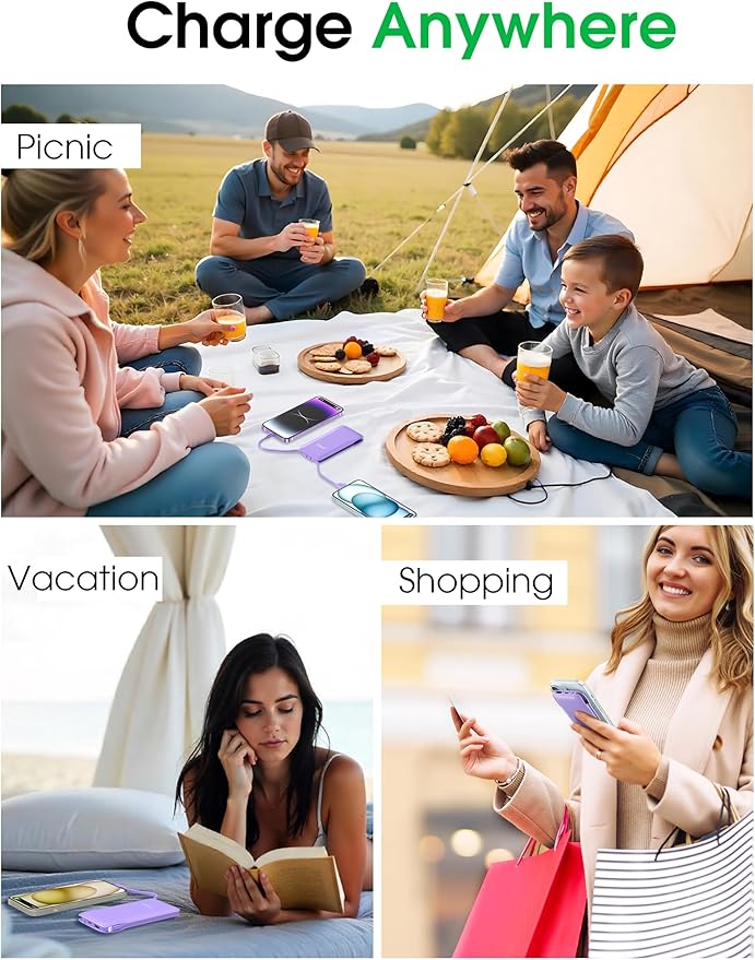 TG90° Portable Charger, 10000mAh Power Bank Built-in Cables and AC Wall Plug - Image 9