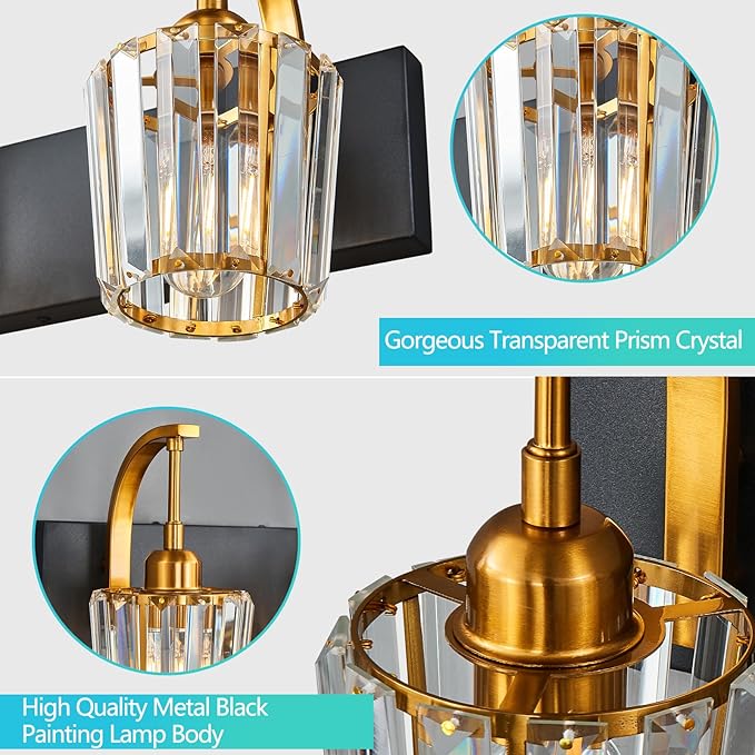FDPBY Modern Bathroom Vanity Light, 3-Light Black Gold Wall Sconce - Image 2