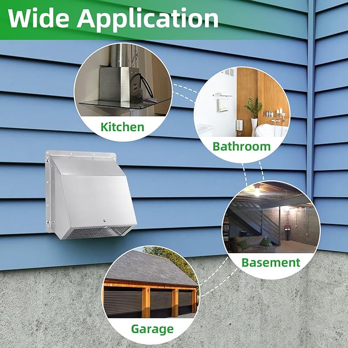10 Inch Hooded Wall Vent with Screen and Damper, Exterior Wall Exhaust Vent - Image 7
