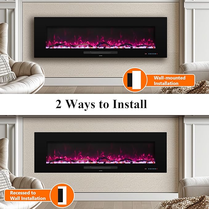 42" Electric Fireplace Inserts, Recessed & Wall Mounted Fireplace Heater - Image 7