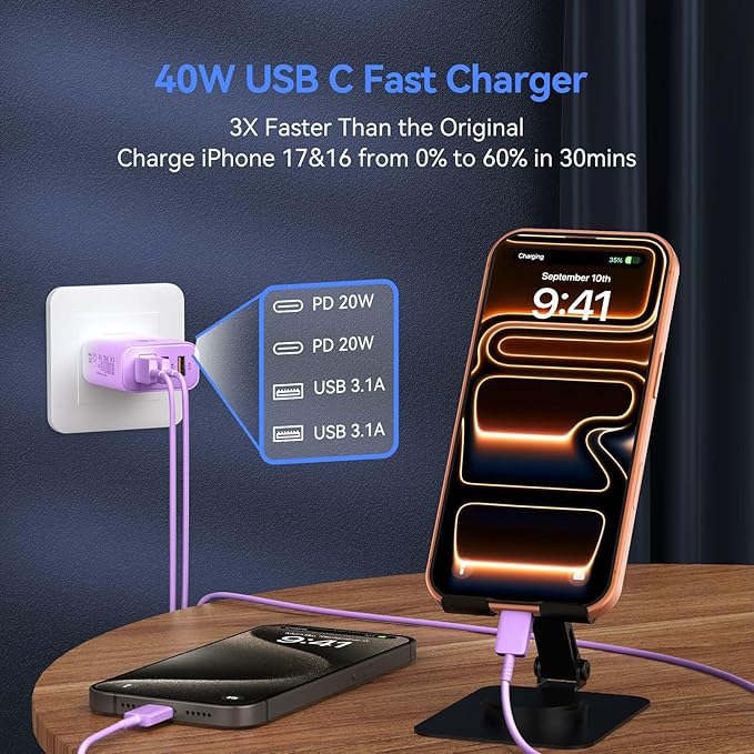 USB C Wall Fast Charger Block, 40W 4-Port Type C Chargers Fast Charging Blocks - Image 2