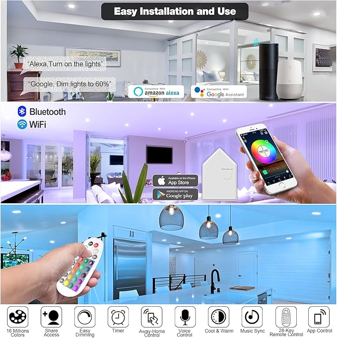 VANANCE Smart Can Light 6 Inch, WiFi & Bluetooth LED Downlight 6Pack, - Image 7