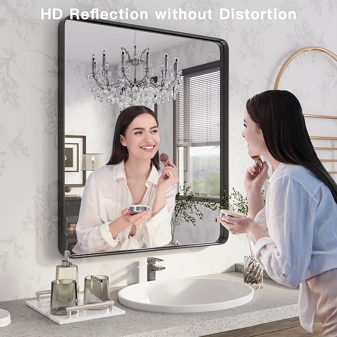ISKM Black Framed Mirror for Wall 20"x 30", Bathroom Vanity Mirror Anti-Rust - Image 2