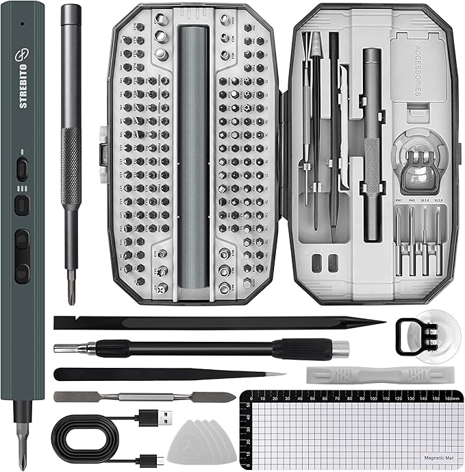 STREBITO Mini Electric Screwdriver, 155 in 1 Electric Precision Screwdriver Set by STREBITO