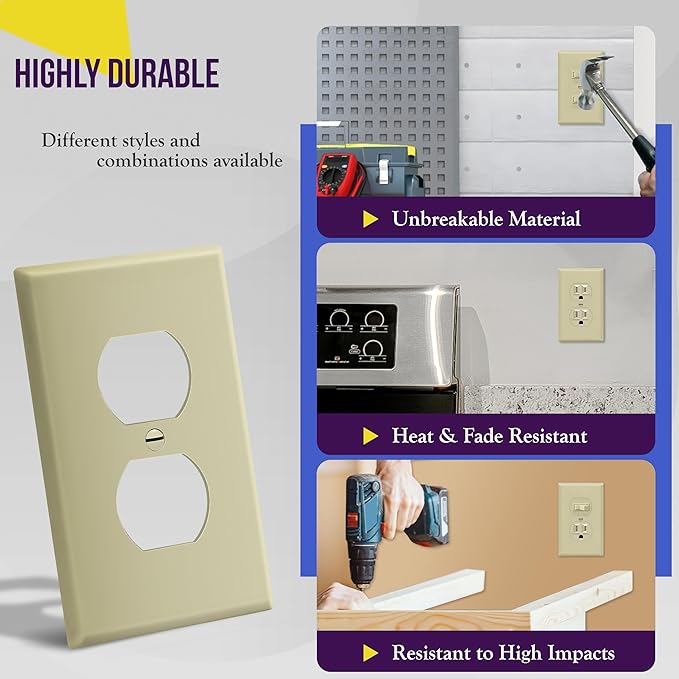 Enerlites 8821-I Duplex Receptacle Outlet Wall Plate, Standard Size 1-Gang - Image 4