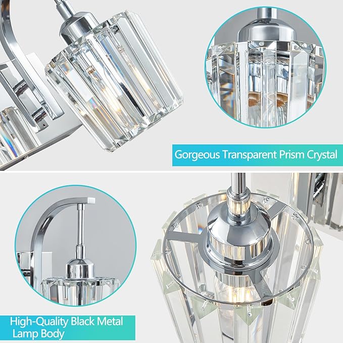 FDPBY Modern Bathroom Vanity Light, 3-Light Chrome Wall Sconce - Image 2