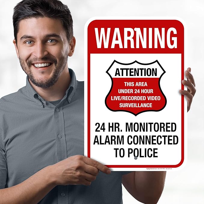 Warning 24 HR. Monitored Alarm Connected To Police Sign, 12x18 Inches, Rust - Image 2