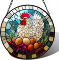 DASTOLL Stained Glass Window Hanging White Chicken Hatching Eggs 7.8" by DASTOLL