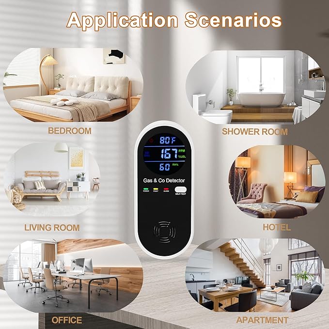 Hembisen Combination Natural Gas Detector & Carbon Monoxide Detector, 4-in-1 - Image 6