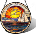 DASTOLL Stained Glass Window Hanging, Sun Ocean Sailboat Seagull Abstract by DASTOLL