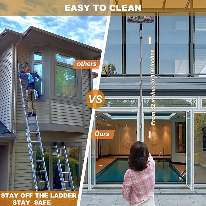20+ Feet Reach 2 in 1 Window Washing Squeegee & Duster - Image 7
