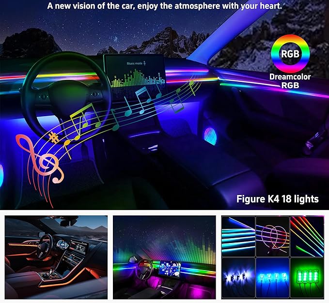 Acrylic Interior Car LED Strip Lights, Colorful 18-in-1 Car Ambient Lighting Kit - Image 2