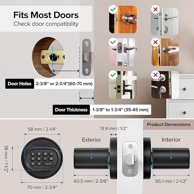 Door Lock Knob with Keypad Keyless Entry Door Knob Electric Coded Indoor Door - Image 5