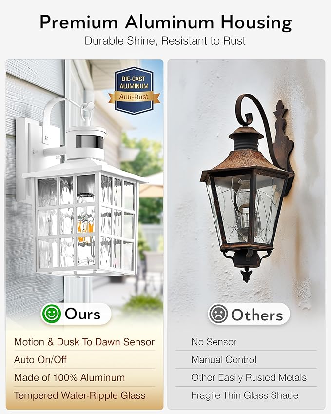 VIANIS White Motion Sensor Exterior Wall Lantern, 2 Pack Dusk to Dawn Outdoor - Image 7