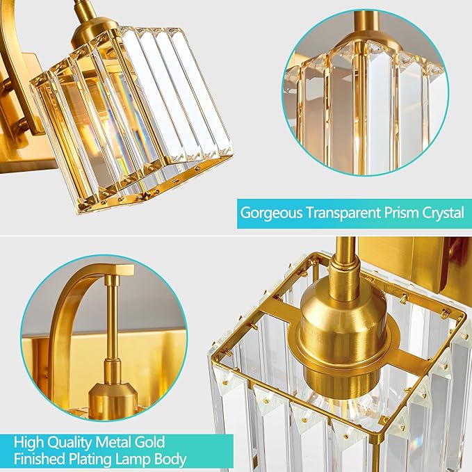 FDPBY 5-Light Crystal Vanity Light, Modern Gold Bathroom Wall Sconce - Image 5