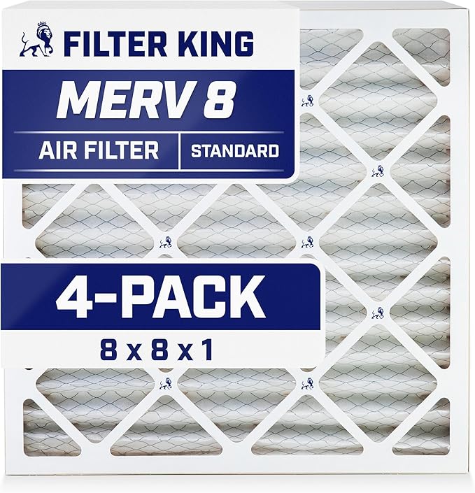 Filter King 8x8x1 Air Filter | 4-PACK | MERV 8 HVAC Pleated A/C Furnace Filters by FilterKing