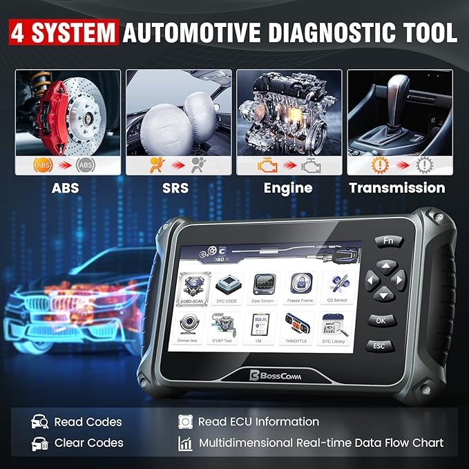 2026 BOSSCOMM IF740 OBD2 Scanner, 4 Systems ABS/SRS/Transmission/Check Engine - Image 2