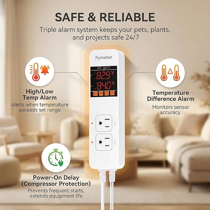 Pymeter Digital Temperature Controller Dual Probe Reptile Thermostat Controlled - Image 8